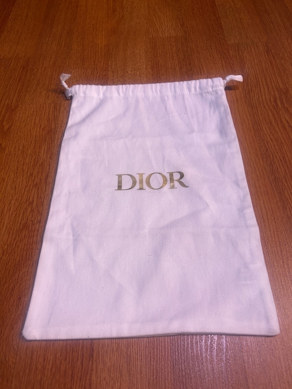 Dior White Drawstring Pouch with Gold Logo